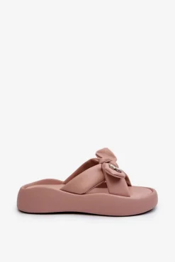 Skórzane Klapki Damskie Na Platformie Różowe GOE NN2N4109