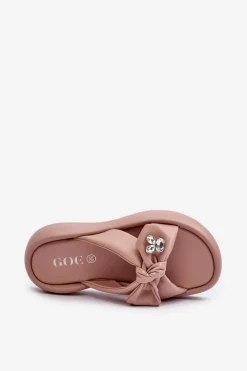 Skórzane Klapki Damskie Na Platformie Różowe GOE NN2N4109