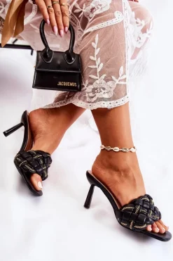 Skórzane Klapki Damskie Plecione Czarne Sulea