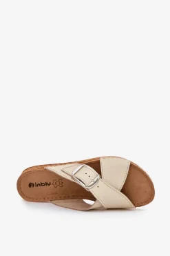 Skórzane Klapki Damskie Z Klamrą Inblu VO0004GU Beżowe