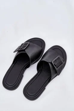 Skórzane Klapki Damskie Z Klamrą D&A SJ2302-01 Czarne