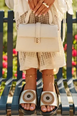 Skórzane Klapki Damskie Z Ozdobą S.Barski KV27-019 Złote