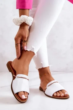 Skórzane Klapki Lewski Shoes 3047 Białe