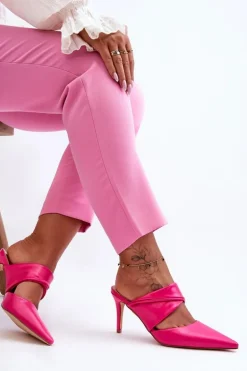 Skórzane Klapki Na Szpilce Fuksja Aveline