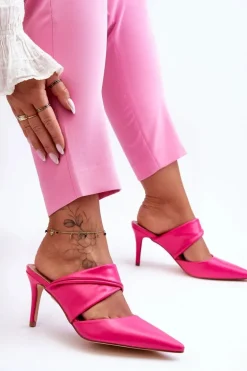 Skórzane Klapki Na Szpilce Fuksja Aveline