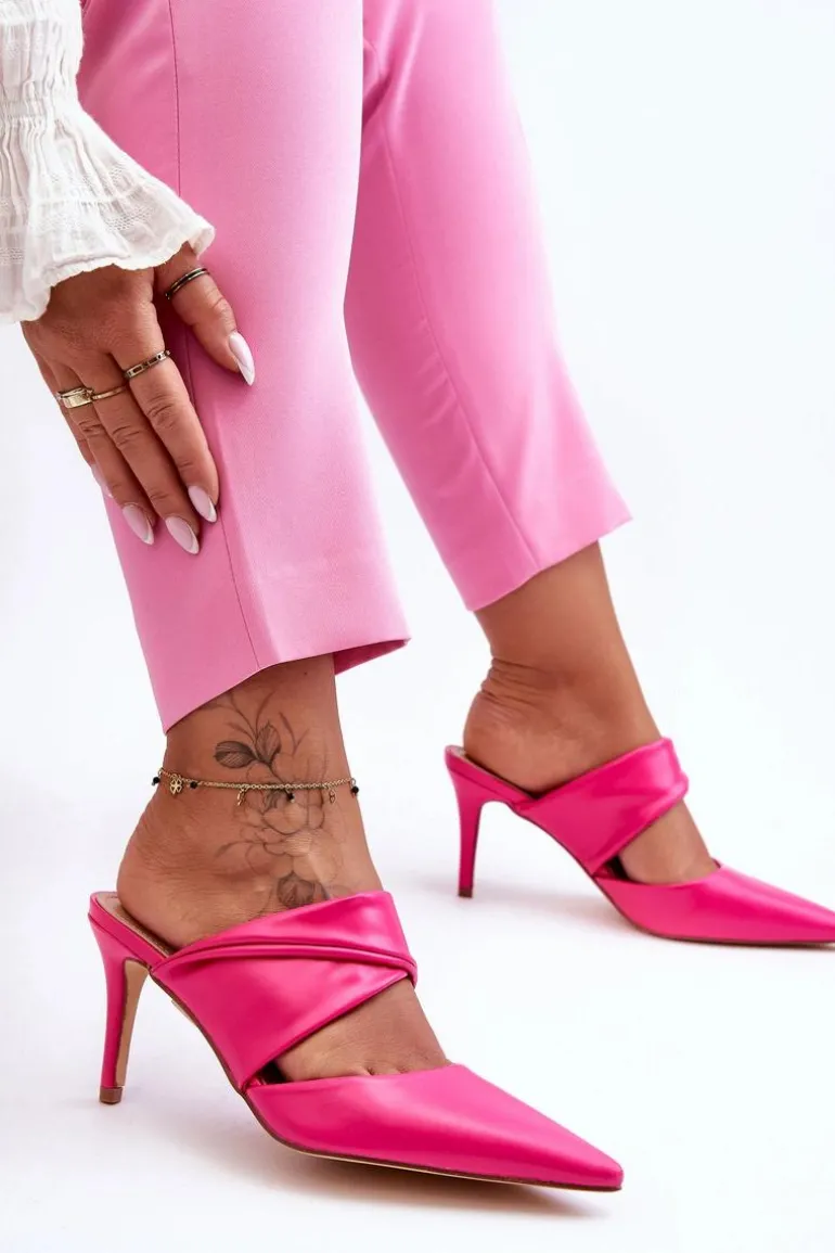 Skórzane Klapki Na Szpilce Fuksja Aveline