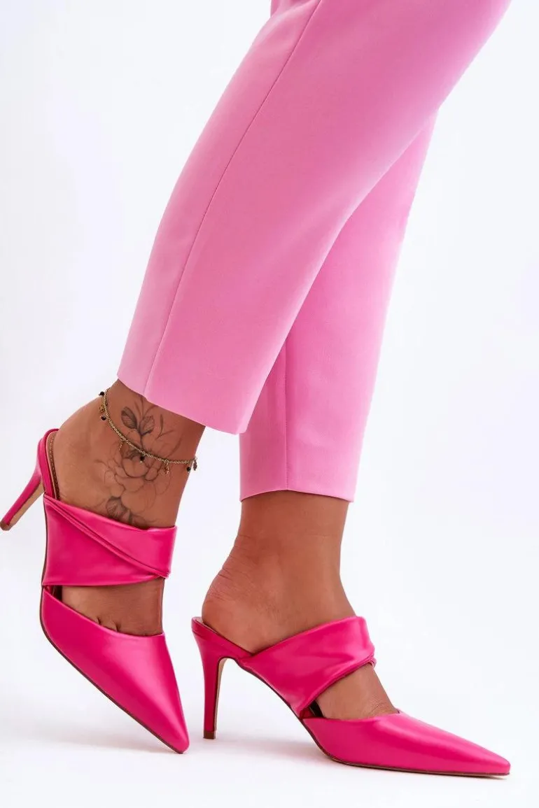 Skórzane Klapki Na Szpilce Fuksja Aveline