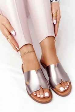 Skórzane Klapki Sergio Leone SK 063 Srebrne