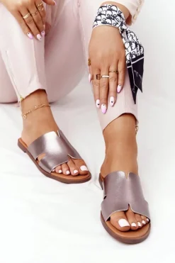 Skórzane Klapki Sergio Leone SK 063 Srebrne