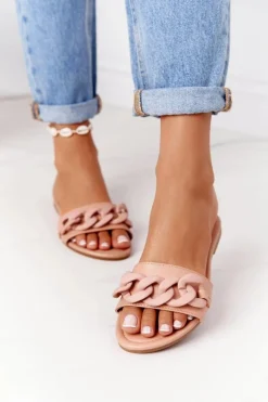 Skórzane Klapki Z Łańcuchem Camel Step By Step