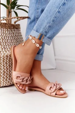 Skórzane Klapki Z Łańcuchem Camel Step By Step