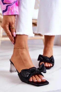 Skórzane Klapki Z Kokardą Czarne Rosalee