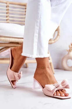 Skórzane Klapki Z Kokardą Różowe Rosalee