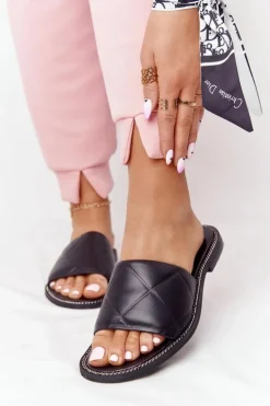 Skórzane Klapki Z Pikowaniem Nicole 2650 Czarne