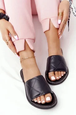 Skórzane Klapki Z Pikowaniem Nicole 2650 Czarne