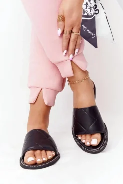 Skórzane Klapki Z Pikowaniem Nicole 2650 Czarne