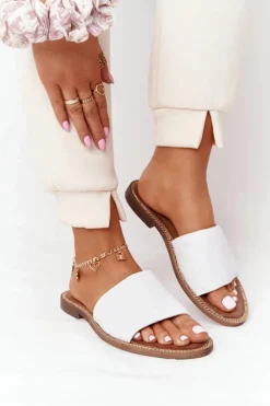 Skórzane Klapki Z Pikowaniem Nicole 2650 Białe