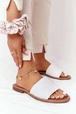 Skórzane Klapki Z Pikowaniem Nicole 2650 Białe