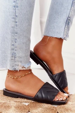 Skórzane Klapki Z Pikowaniem S.Barski 331-42 Czarne