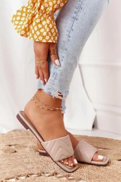 Skórzane Klapki Z Pikowaniem S.Barski 331-42 Cappuccino