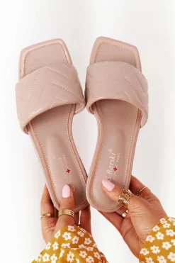 Skórzane Klapki Z Pikowaniem S.Barski 331-42 Cappuccino