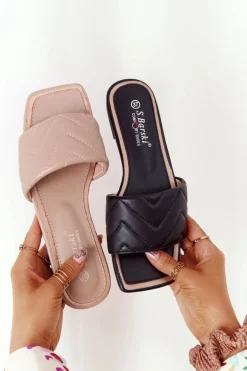 Skórzane Klapki Z Pikowaniem S.Barski 331-42 Cappuccino