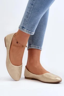 Skórzane Klasyczne Baleriny Złote Stacee