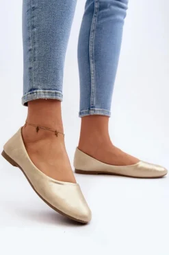 Skórzane Klasyczne Baleriny Złote Stacee