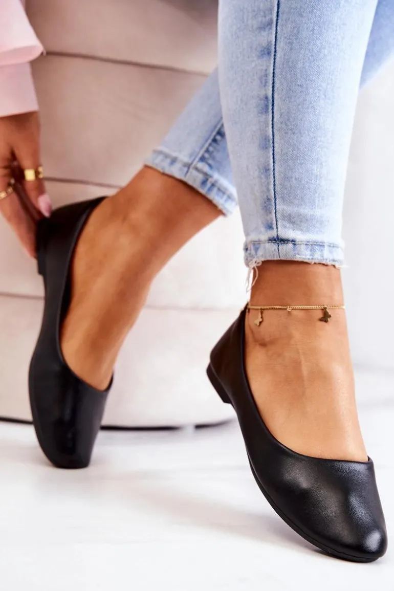 Skórzane Klasyczne Baleriny Czarne Stacee