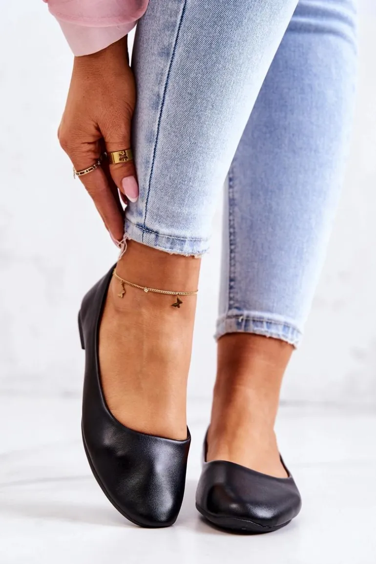 Skórzane Klasyczne Baleriny Czarne Stacee