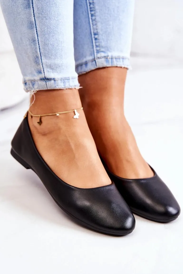 Skórzane Klasyczne Baleriny Czarne Stacee
