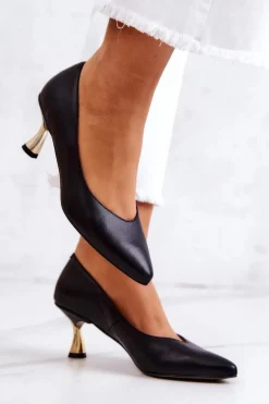 Skórzane Klasyczne Czółenka Czarne Courteney