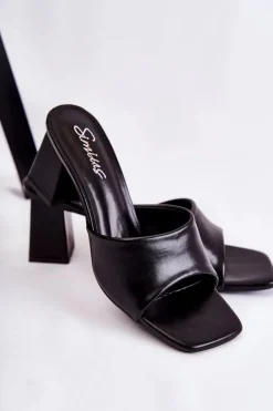 Skórzane Klasyczne Klapki Na Obcasie Czarne Talena