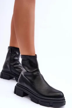 Skórzane Klasyczne Ocieplane Botki Czarne Vergilia