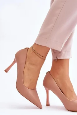 Skórzane Klasyczne Szpilki Beżowe Kelsey
