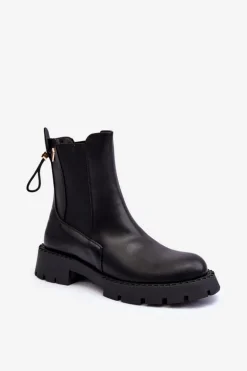 Skórzane Klasyczne Sztyblety Botki Damskie Czarne Harleia