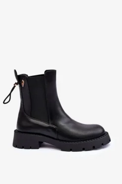 Skórzane Klasyczne Sztyblety Botki Damskie Czarne Harleia