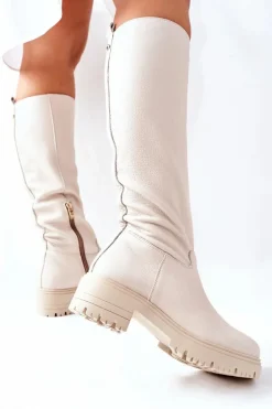 Skórzane Kozaki Beżowe Nicole 2685