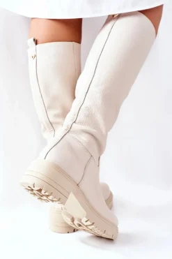 Skórzane Kozaki Beżowe Nicole 2685