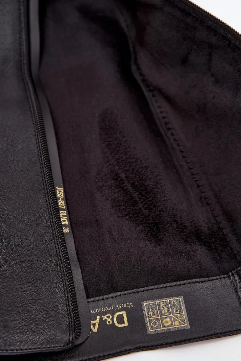 Skórzane Kozaki Damskie Na Płaskim Obcasie Ocieplane D&A JC52-837 Czarne