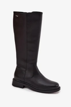 Skórzane Kozaki Damskie Ocieplane Na Płaskim Obcasie Sergio Leone KZ25600-S Czarne