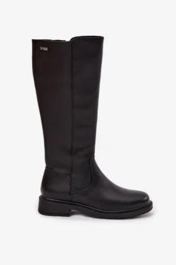 Skórzane Kozaki Damskie Ocieplane Na Płaskim Obcasie Sergio Leone KZ25600-S Czarne