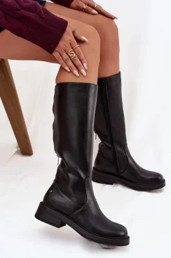 Skórzane Kozaki Damskie Ocieplane Maciejka A7164-01 Czarne