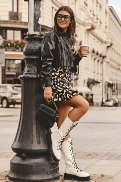 Skórzane Kozaki Glany Sznurowane Z Suwakiem Białe Zoraida