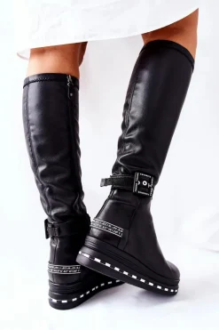 Skórzane Kozaki Maciejka Na Platformie Czarne 05293-01
