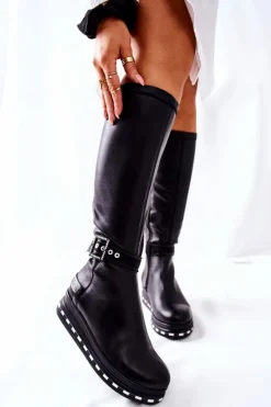 Skórzane Kozaki Maciejka Na Platformie Czarne 05293-01