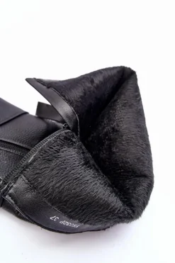 Skórzane Kozaki Muszkieterki Na Koturnie Czarne Ambre