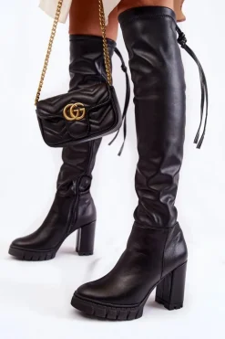 Skórzane Kozaki Na Platformie Lewski Shoes 3245 Czarne