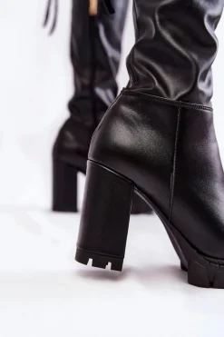 Skórzane Kozaki Na Platformie Lewski Shoes 3245 Czarne
