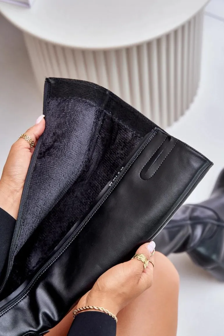 Skórzane Kozaki Na Słupku Przed Kolano Ocieplane Sergio Leone KZ231-S Czarne